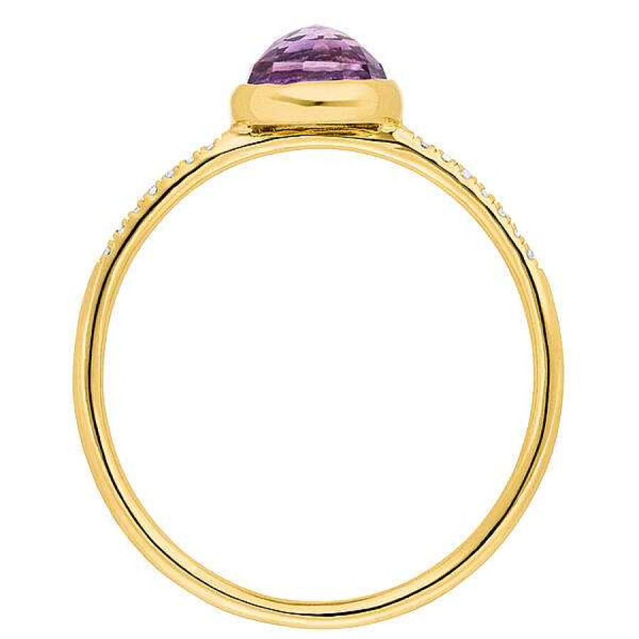 Goldschmuck Leaf Schmuck | Ring Amethyst Mit Diamanten, 14K Gelbgold, Gr.52