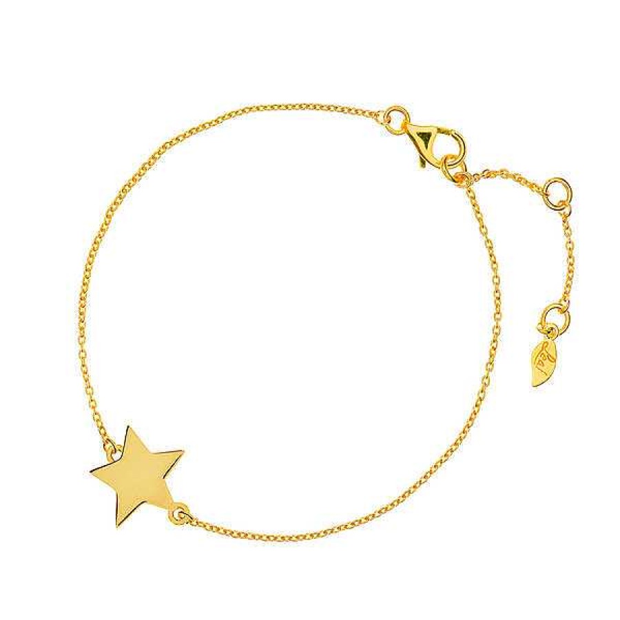 Silberschmuck Leaf Schmuck | Armkette Star-Disc, Matt, Gelbgold Vergoldet