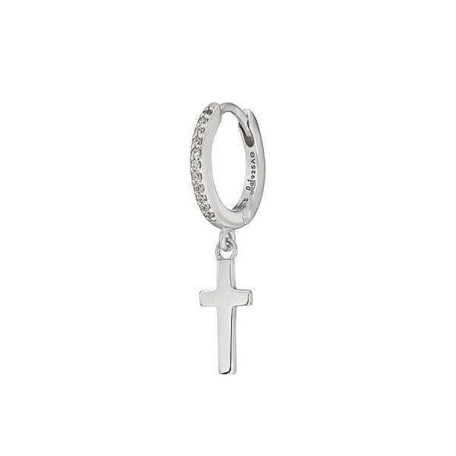 Silberschmuck Leaf Schmuck | Single Creole Cross/Zirkonia, 925 Sterlingsilber