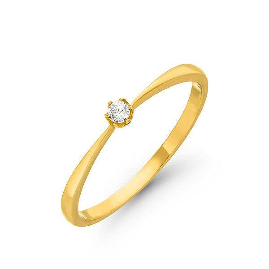 Goldschmuck Leaf Schmuck | Verlobungsring Classic Solitair 0,04Ct, 14K Gelbgold