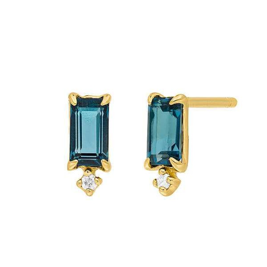 Goldschmuck Leaf Schmuck | Ohrstecker London Blue Topas, 14K Gelbgold