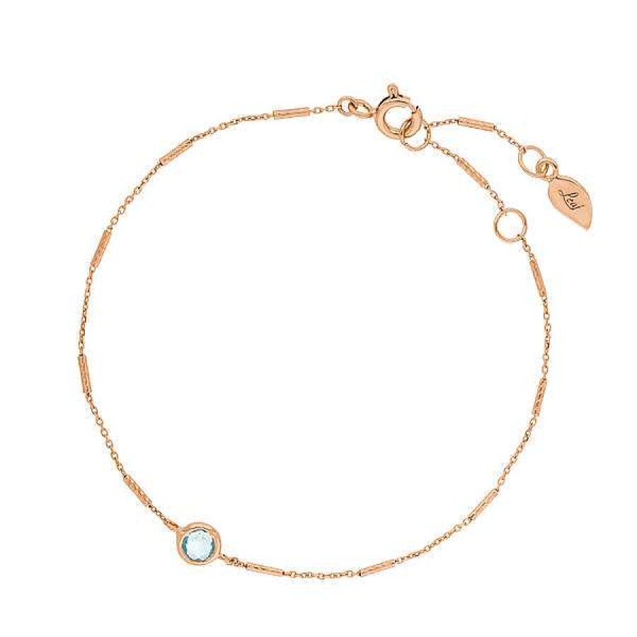 Silberschmuck Leaf Schmuck | Armkette Solit R, Blauer Topaz, 18 K Rosegold Vergoldet