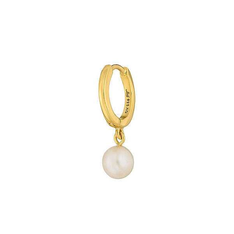 Silberschmuck Leaf Schmuck | Single Creole Pearl, 18 K Gelbgold Vergoldet