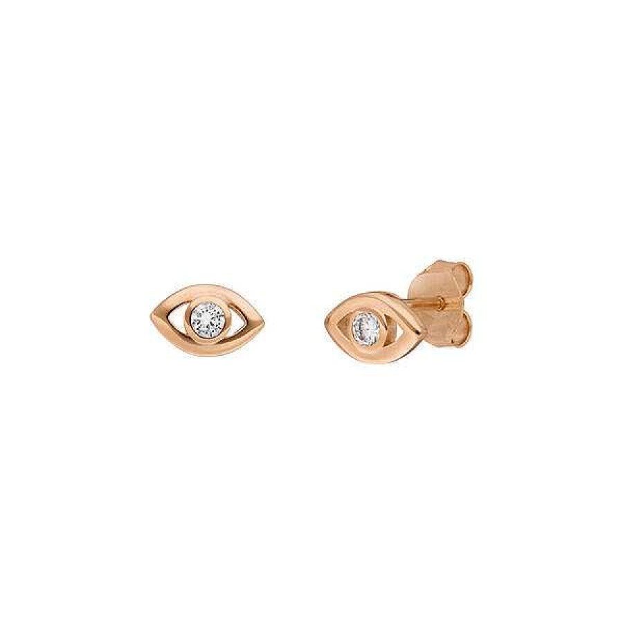 Silberschmuck Leaf Schmuck | Ohrstecker Evil Eye, 18 K Rosegold Vergoldet