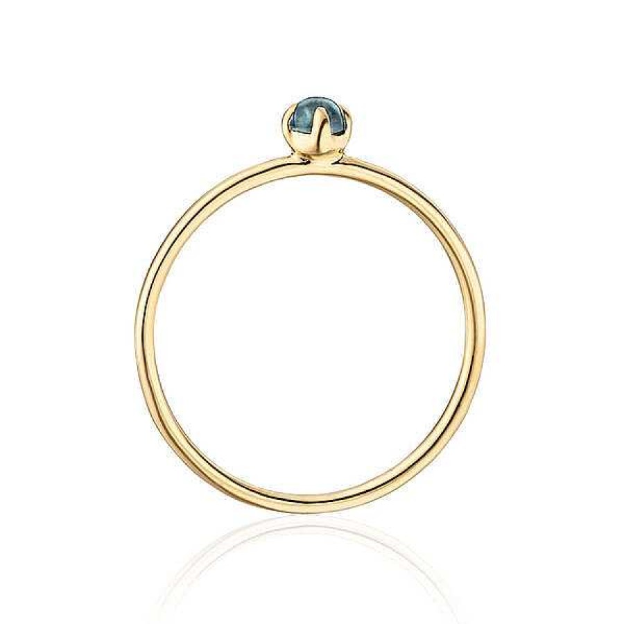 Goldschmuck Leaf Schmuck | Ring Cabochon, 14 K Gelbgold, Blauer Topas