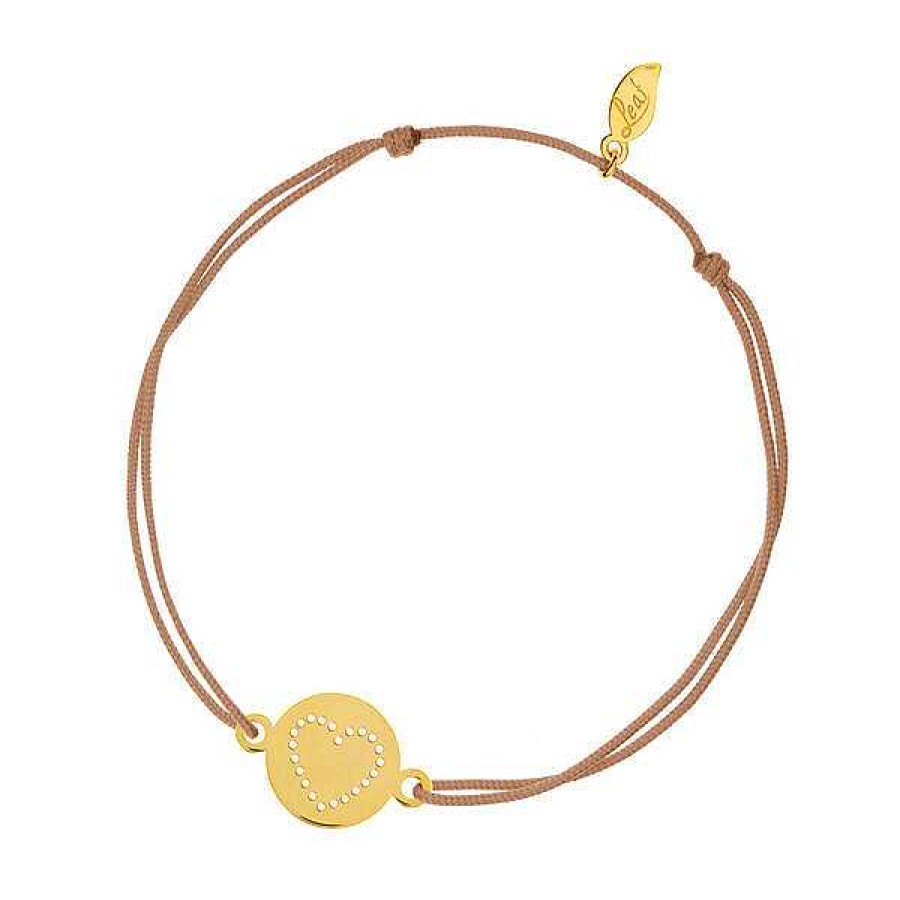 Goldschmuck Leaf Schmuck | Gl Cksb Ndchen Disc Heart, 14K Gelbgold, Beige