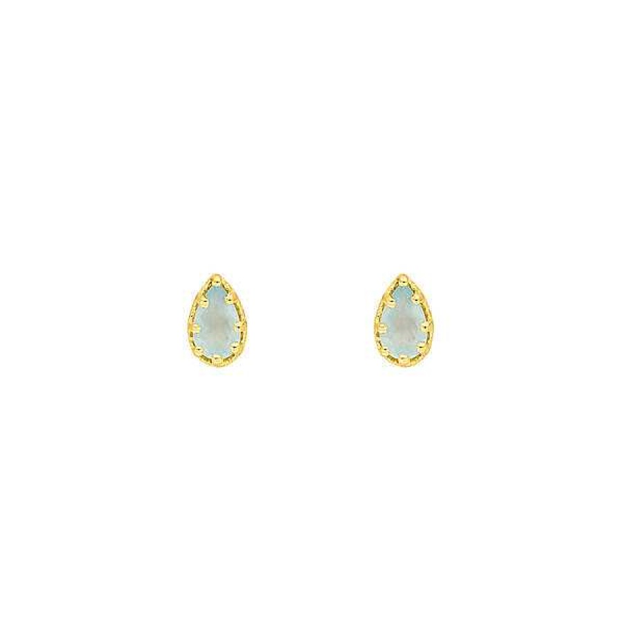 Silberschmuck Leaf Schmuck | Ohrstecker Drop, Aqua Chalzedon, 18 K Gelbgold Vergoldet