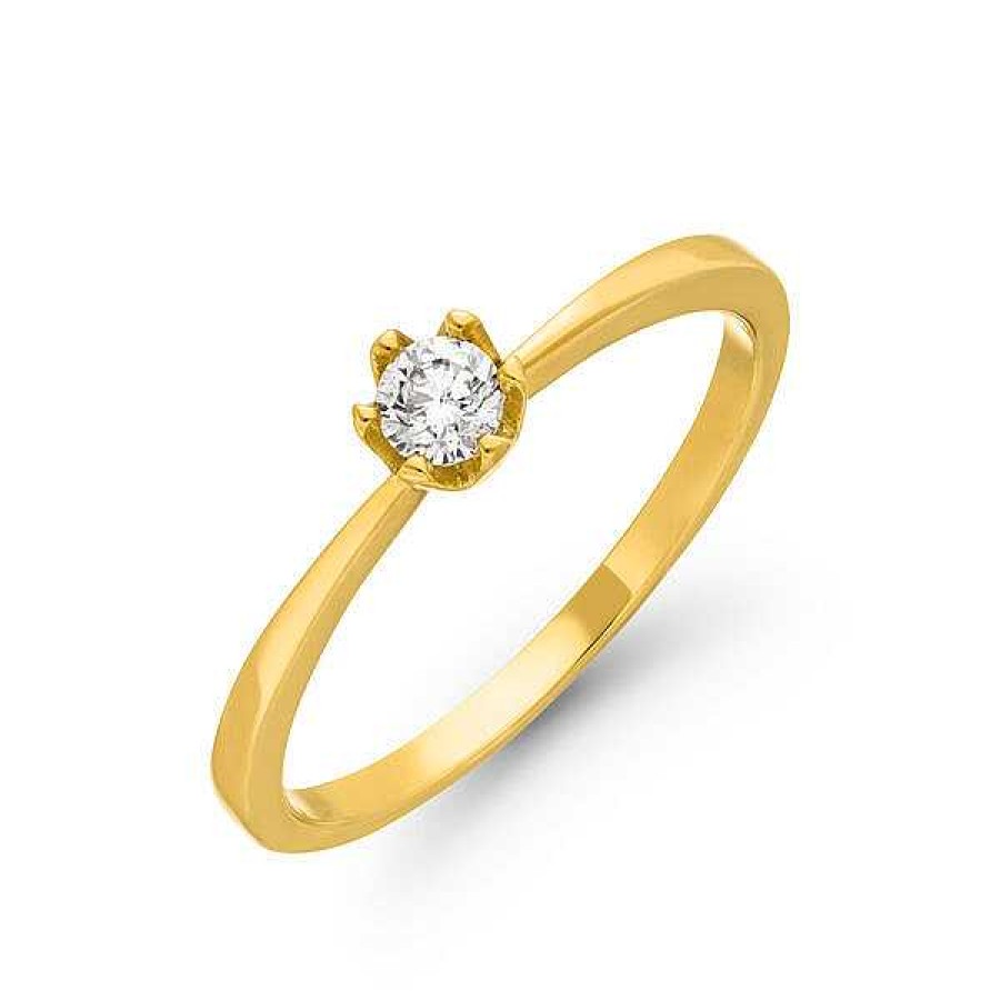 Goldschmuck Leaf Schmuck | Verlobungsring Classic Solitair 0,14Ct, 14K Gelbgold