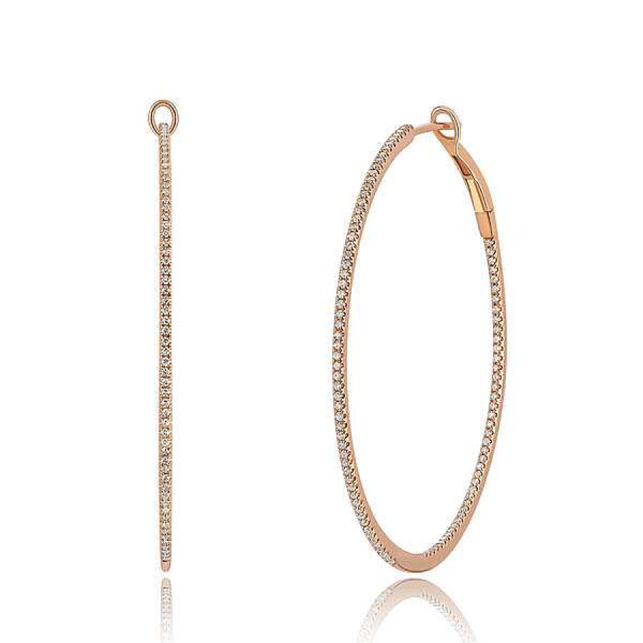 Goldschmuck Leaf Schmuck | Creole Circle Xl Mit Diamanten, 50Mm, 18 K Rosegold