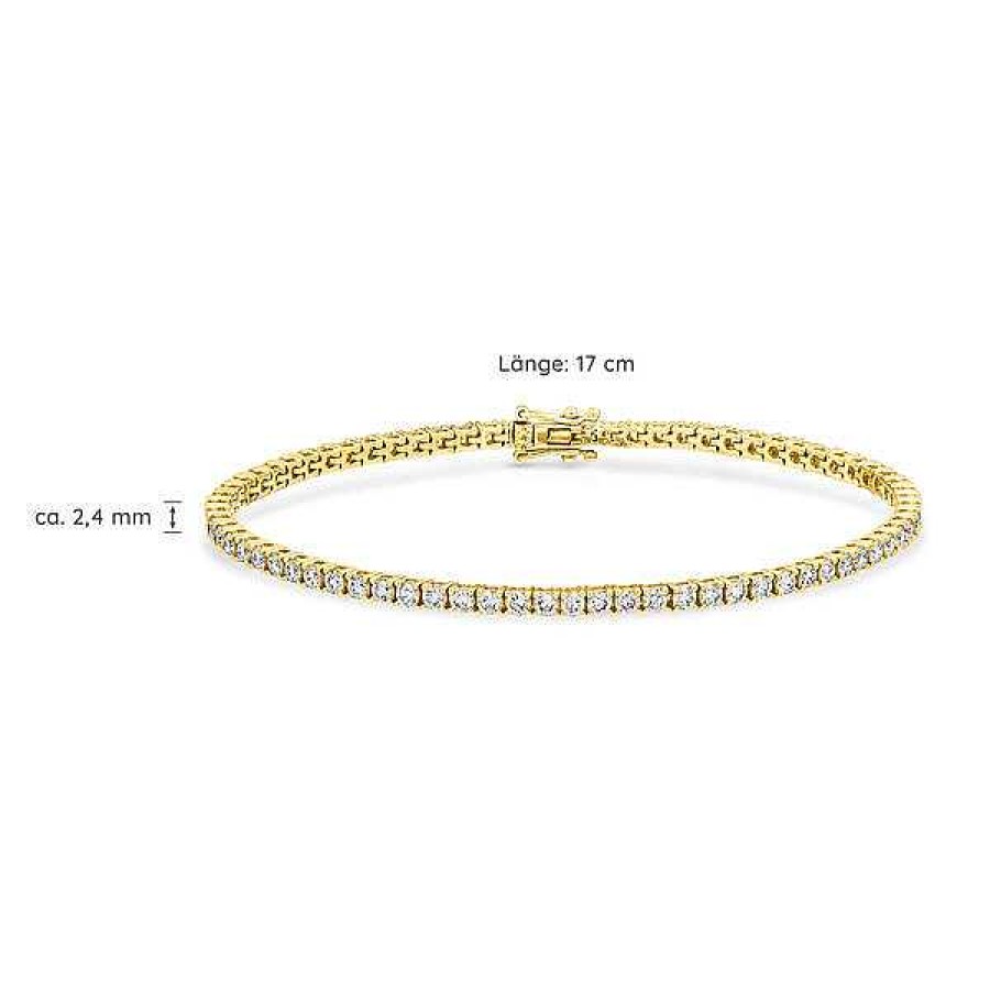 Goldschmuck Leaf Schmuck | Tennisarmband Mit Diamanten, Gelbgold, 3.42Ct, 17.0Cm