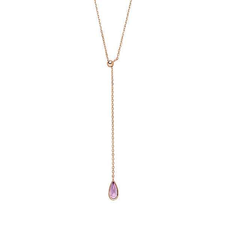 Silberschmuck Leaf Schmuck | Y-Halskette Gem Drop, Amethyst, 18 K Rosegold Vergoldet