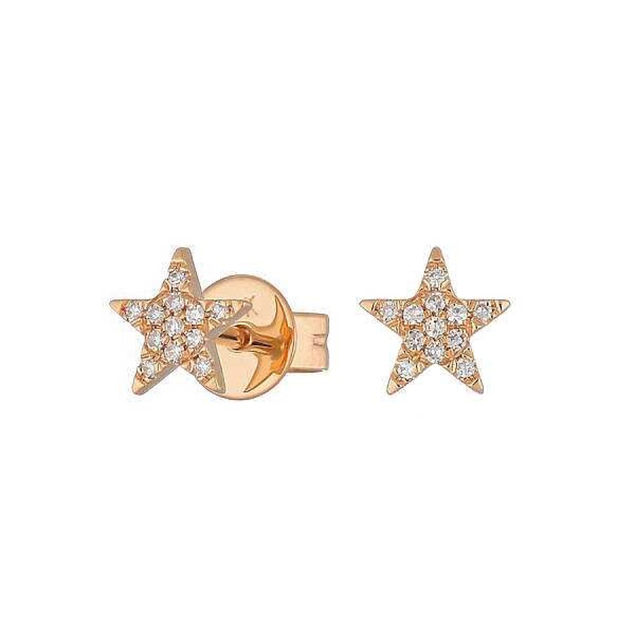 Goldschmuck Leaf Schmuck | Ohrstecker Stern Mit Diamanten, 14K Rosegold