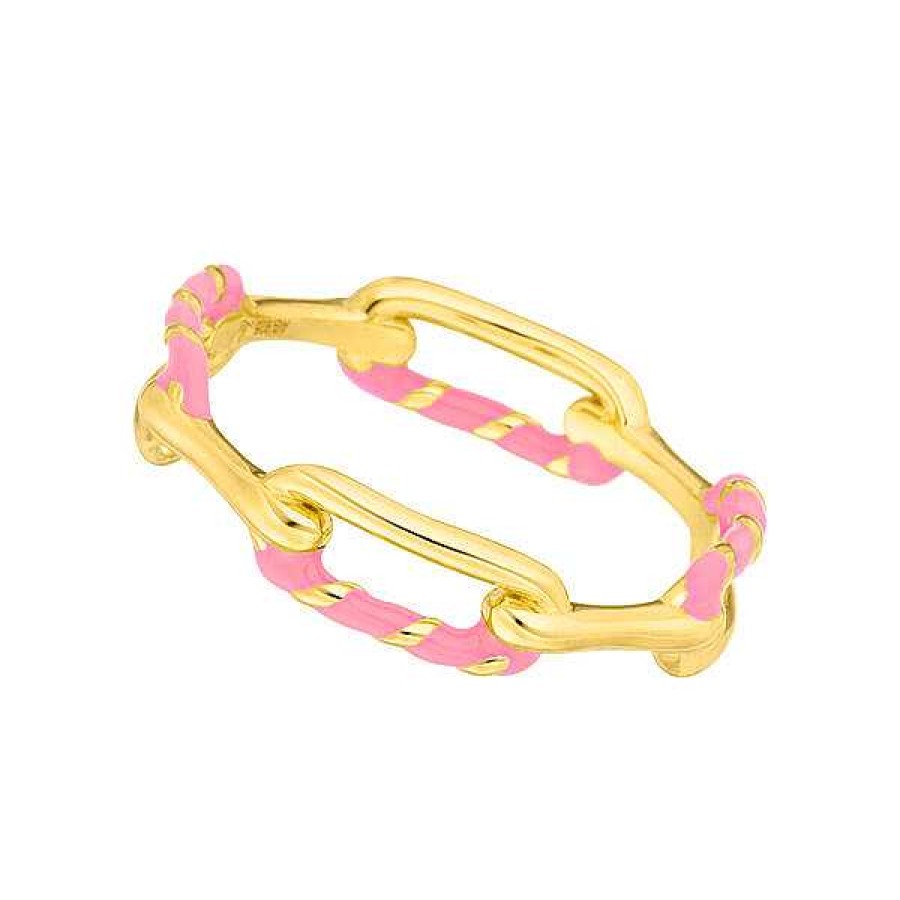 Silberschmuck Leaf Schmuck | Ring Neon Twist, 18 K Gelbgold Vergoldet, Pink, Gr.54