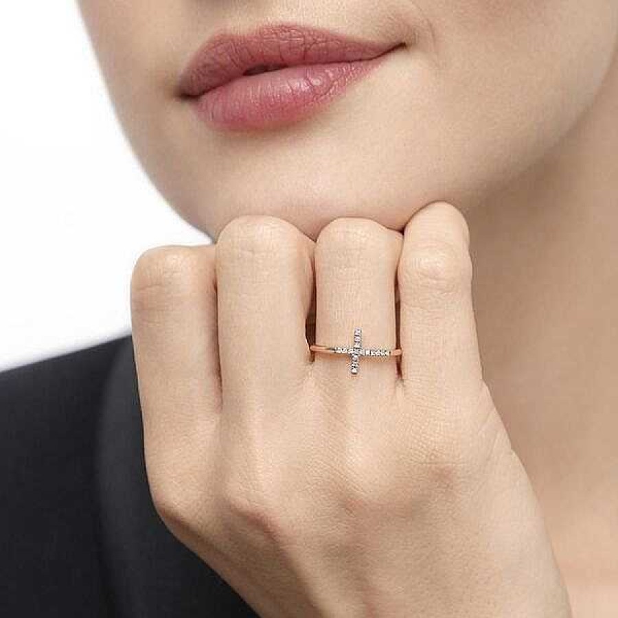 Goldschmuck Leaf Schmuck | Ring Kreuz Mit Diamanten, 18K Rosegold