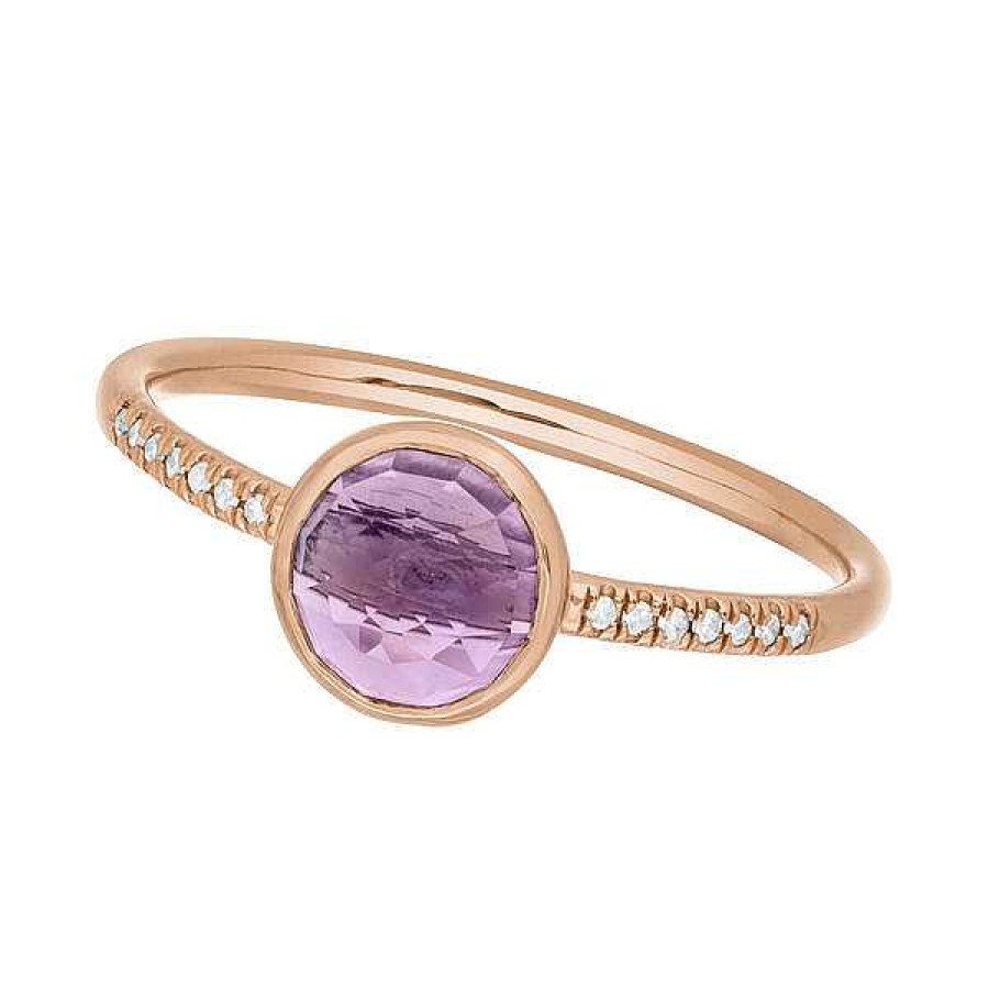 Goldschmuck Leaf Schmuck | Ring Amethyst Mit Diamanten, 14K Rosegold, Gr.52