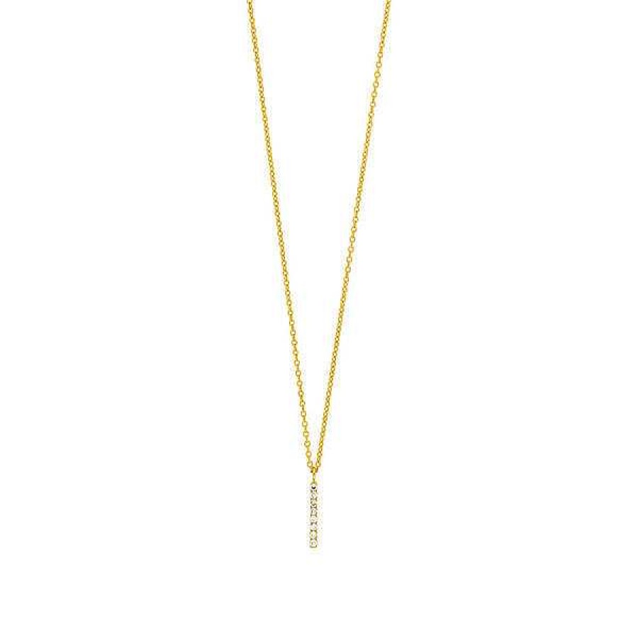 Goldschmuck Leaf Schmuck | Halskette Small Bar, Diamant, 14 K Gelbgold