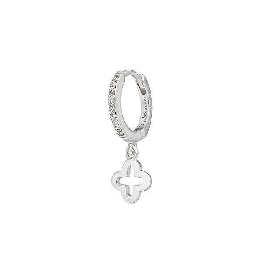 Silberschmuck Leaf Schmuck | Single Creole Clover/Zirkonia, 925 Sterlingsilber