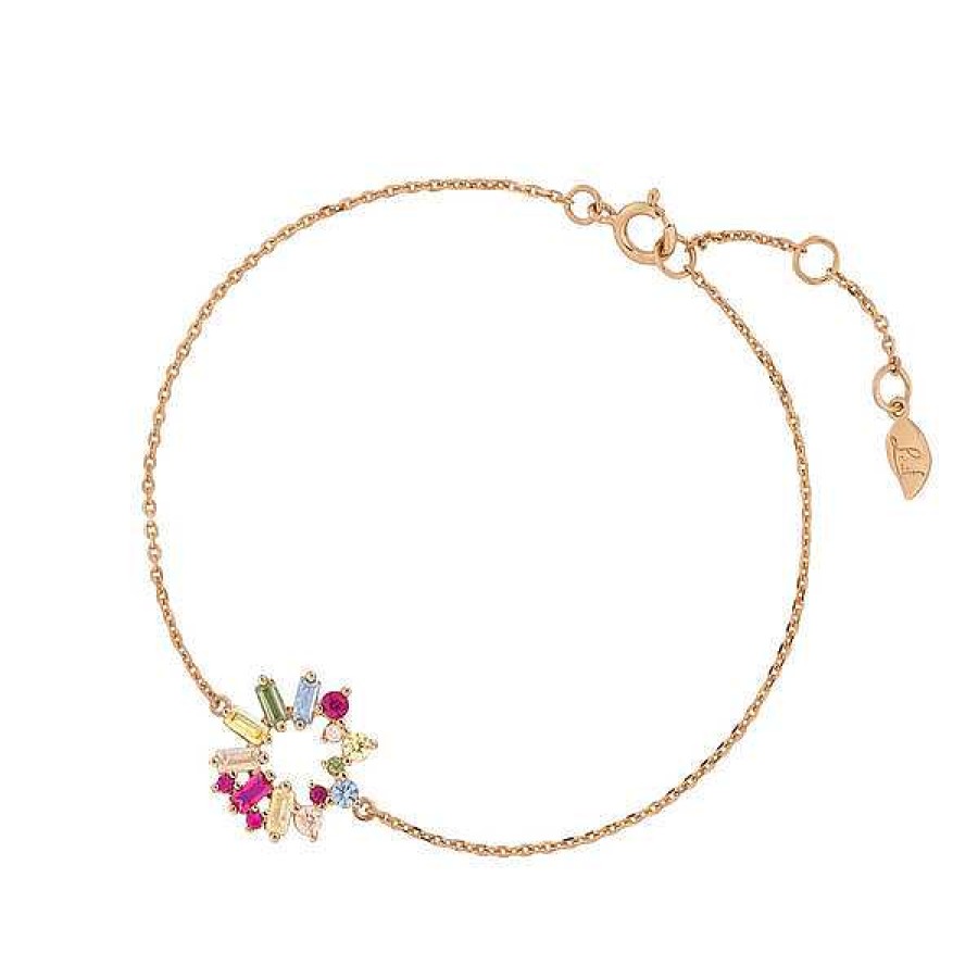 Silberschmuck Leaf Schmuck | Armkette Cube Flower, Multi Colour Zirkonia, 18 K Rosegold Vergoldet