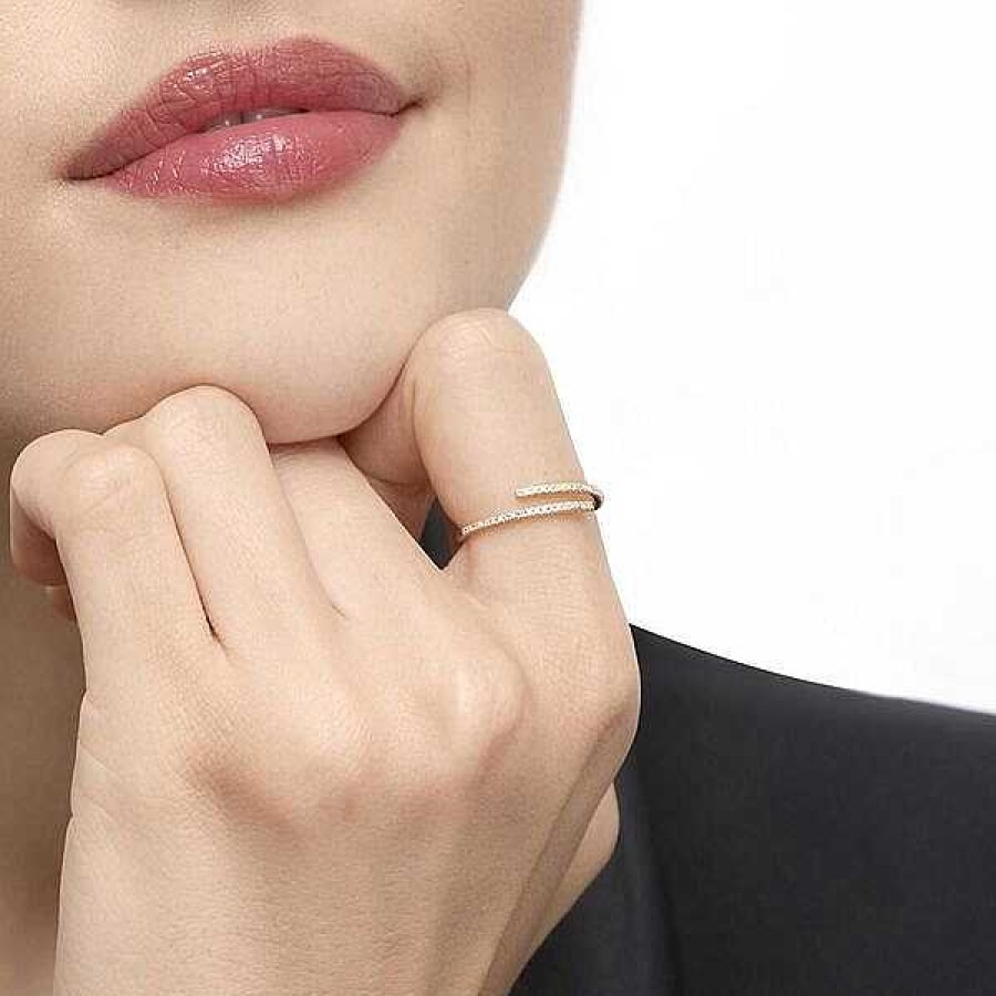 Goldschmuck Leaf Schmuck | Ring Open Mit Diamanten, 18 K Gelbgold