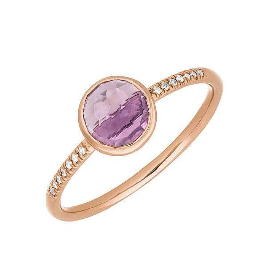 Goldschmuck Leaf Schmuck | Ring Amethyst Mit Diamanten, 14K Rosegold, Gr.52