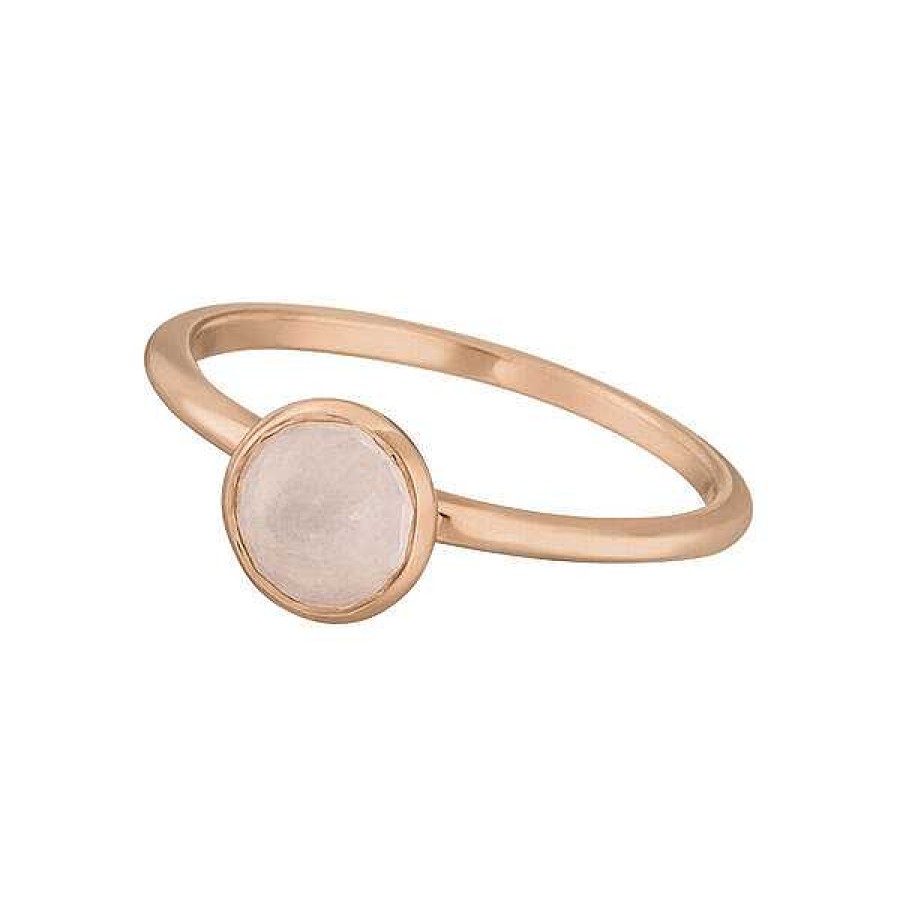 Silberschmuck Leaf Schmuck | Stacking Ring, Rosenquarz, 6Mm, 18 K Rosegold Vergoldet, Gr.52