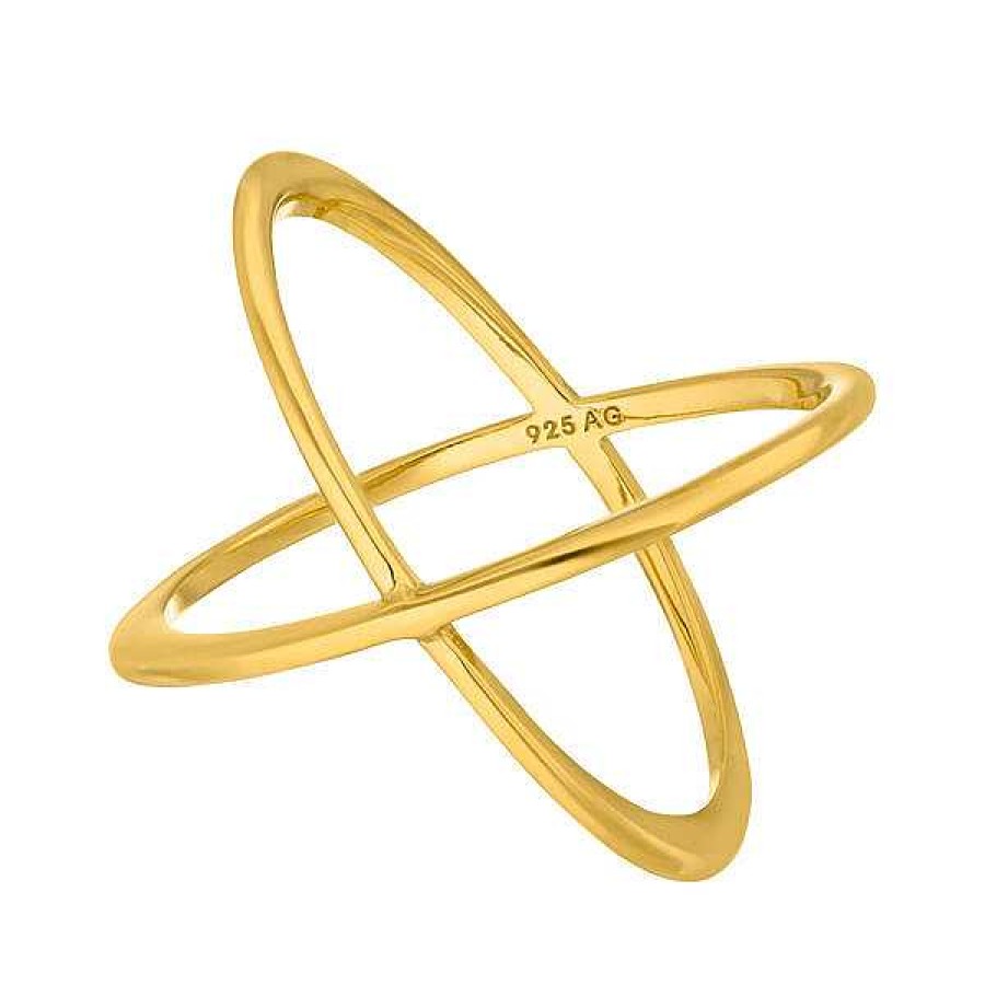 Silberschmuck Leaf Schmuck | Ring X Cross, 18 K Gelbgold Vergoldet, Gr E 54