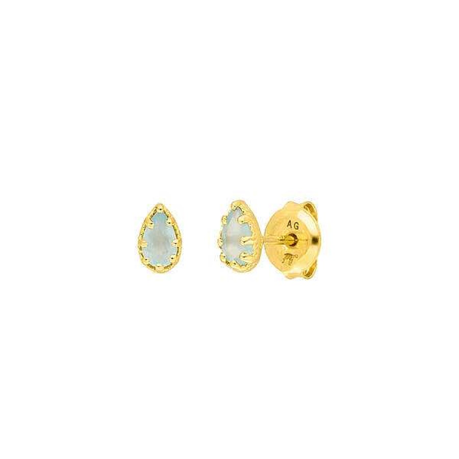 Silberschmuck Leaf Schmuck | Ohrstecker Drop, Aqua Chalzedon, 18 K Gelbgold Vergoldet