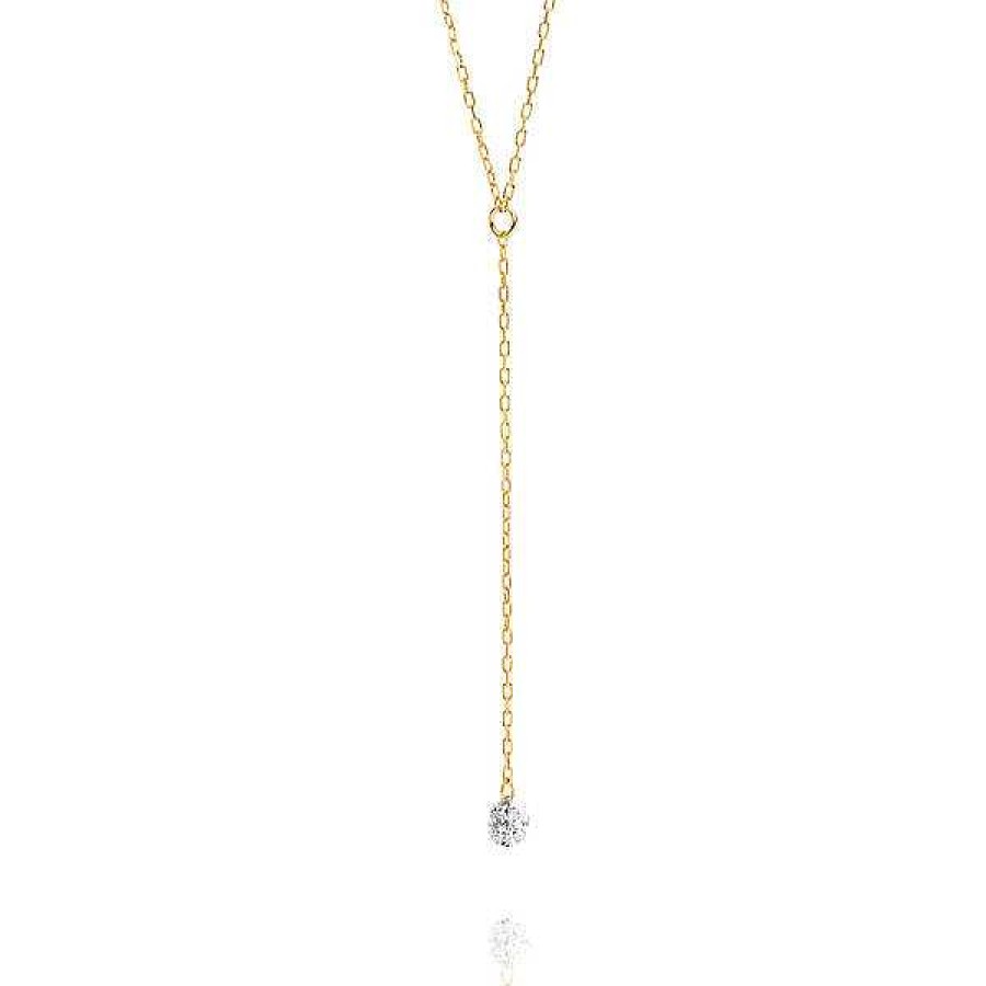 Goldschmuck Leaf Schmuck | Halskette Y-Pure Diamant, 18K Gelbgold