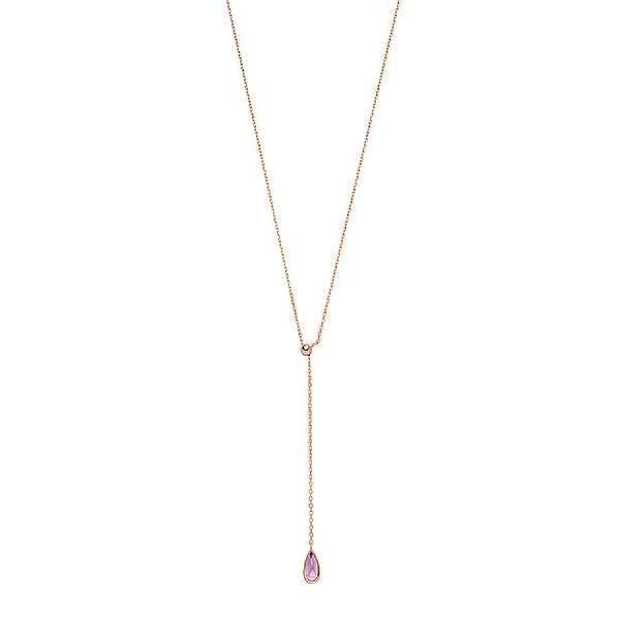 Silberschmuck Leaf Schmuck | Y-Halskette Gem Drop, Amethyst, 18 K Rosegold Vergoldet