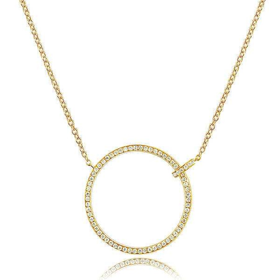 Goldschmuck Leaf Schmuck | Halskette Circle Gro Mit Diamanten, 18 K Gelbgold