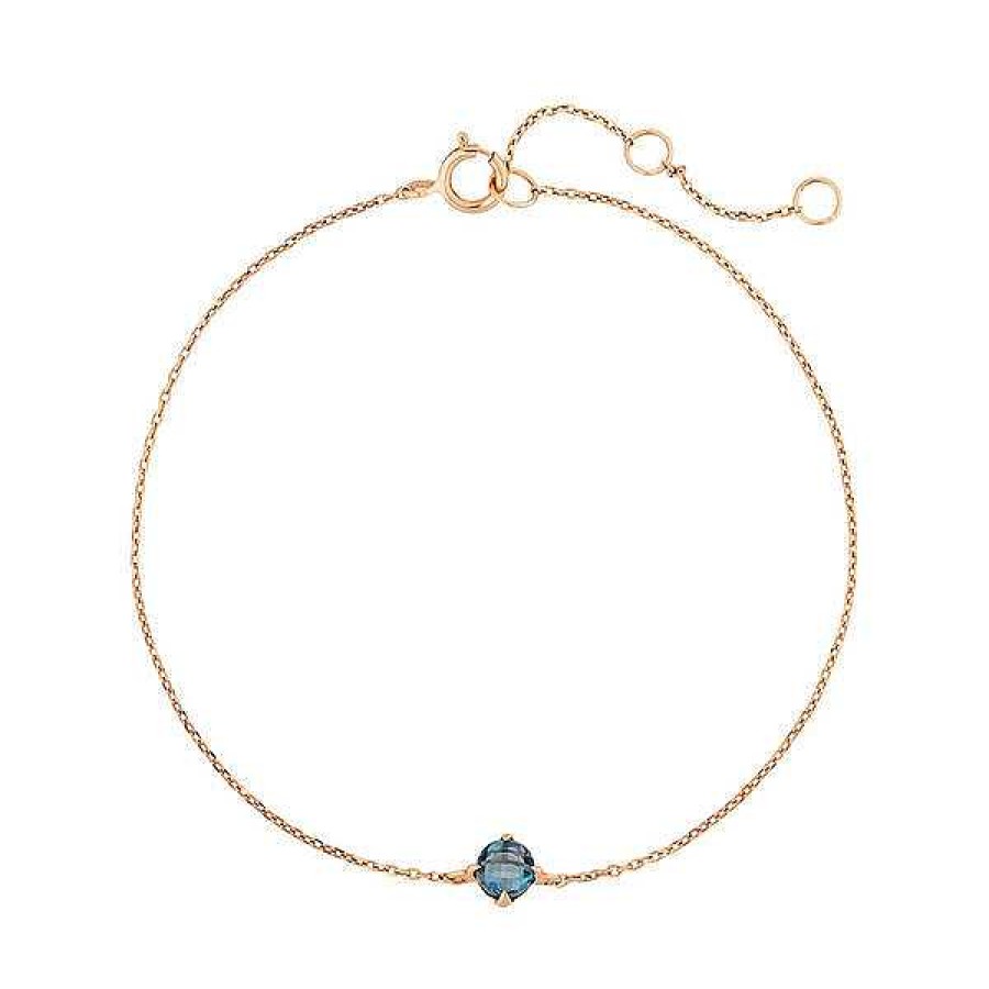 Goldschmuck Leaf Schmuck | Armkette Cabochon, Blue Topaz, 14 K Rosegold