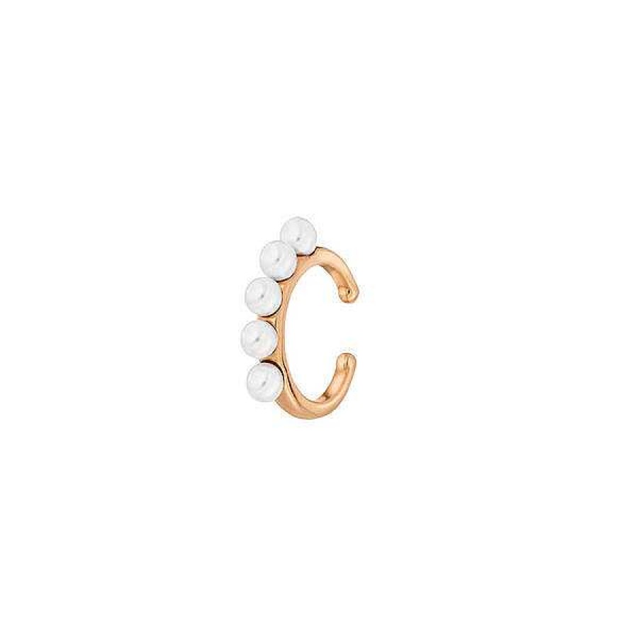 Silberschmuck Leaf Schmuck | Earcuff Little Pearls, 18 K Rosegold Vergoldet