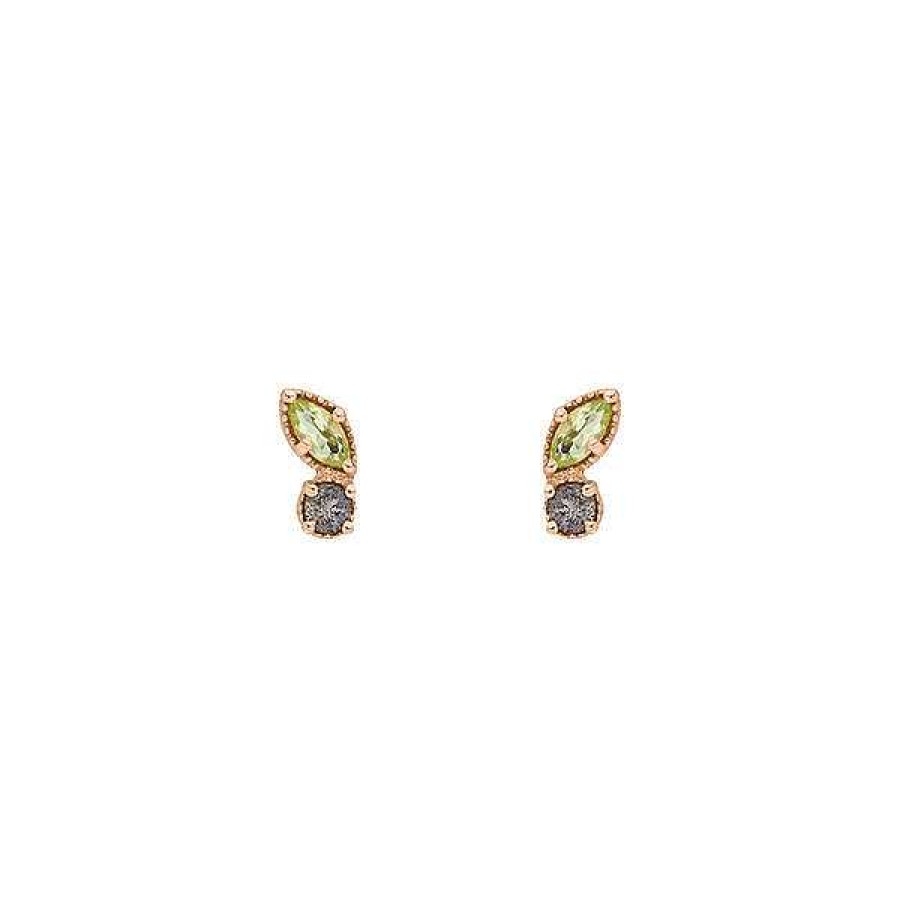 Silberschmuck Leaf Schmuck | Ohrstecker Two Gems, Peridot, 18 K Rosegold Vergoldet