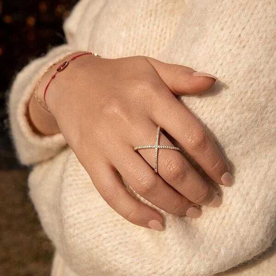 Silberschmuck Leaf Schmuck | Ring X Criss-Cross, 18 K Rosegold Vergoldet, Gr.56