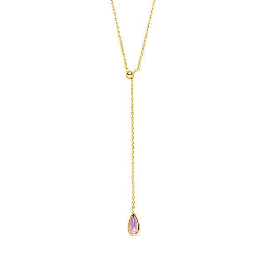 Silberschmuck Leaf Schmuck | Y-Halskette Gem Drop, Amethyst, 18 K Gelbgold Vergoldet