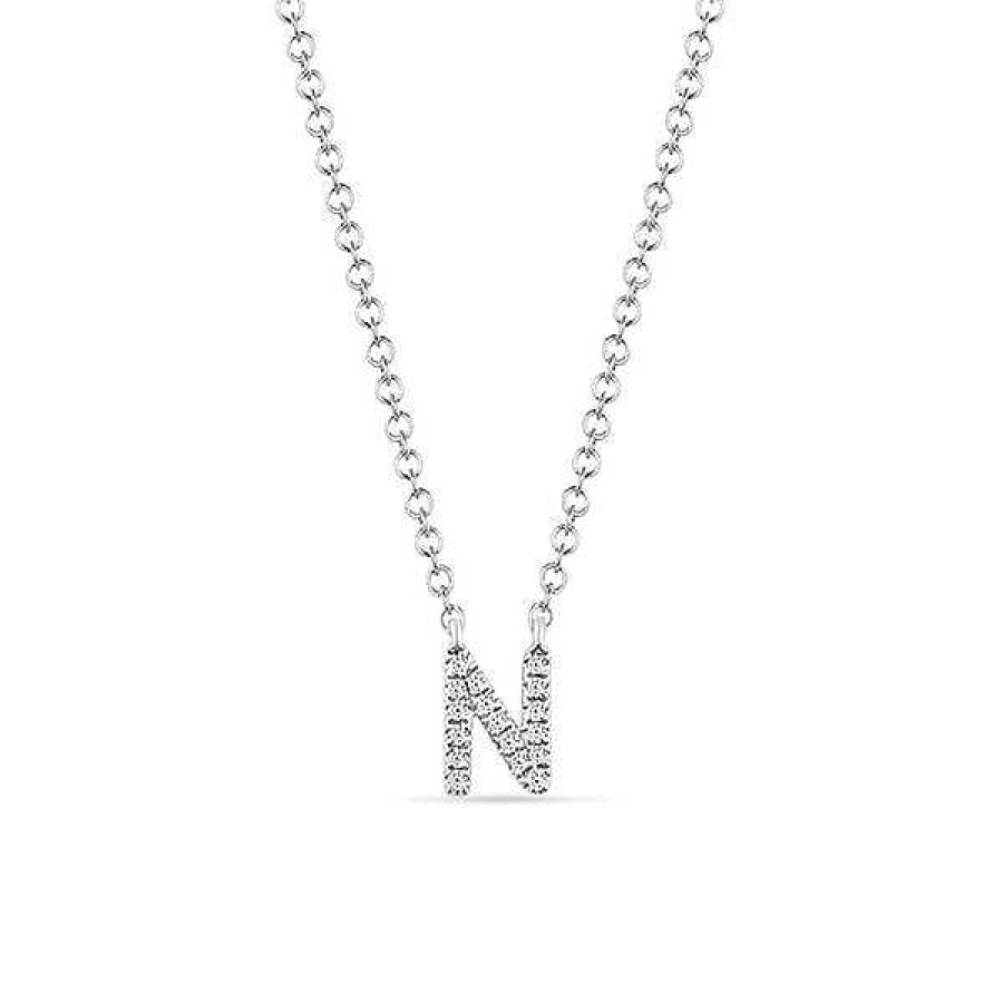 Goldschmuck Leaf Schmuck | Halskette Letter "N", 14 K Wei Gold Mit Diamanten