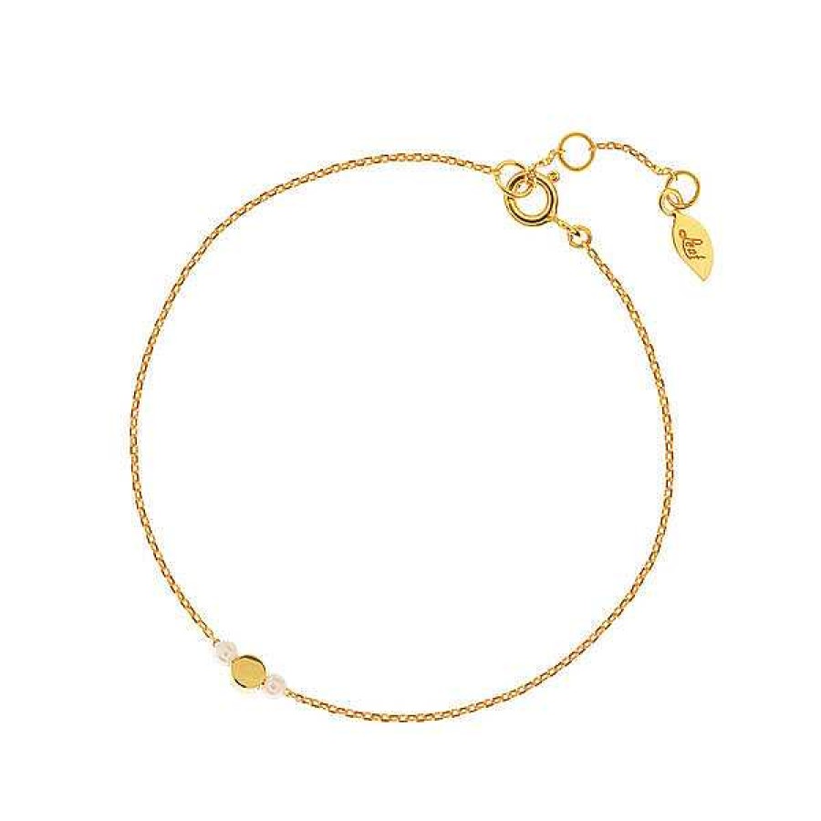 Silberschmuck Leaf Schmuck | Armkette Round Mit Perle, 18 K Gelbgold Vergoldet