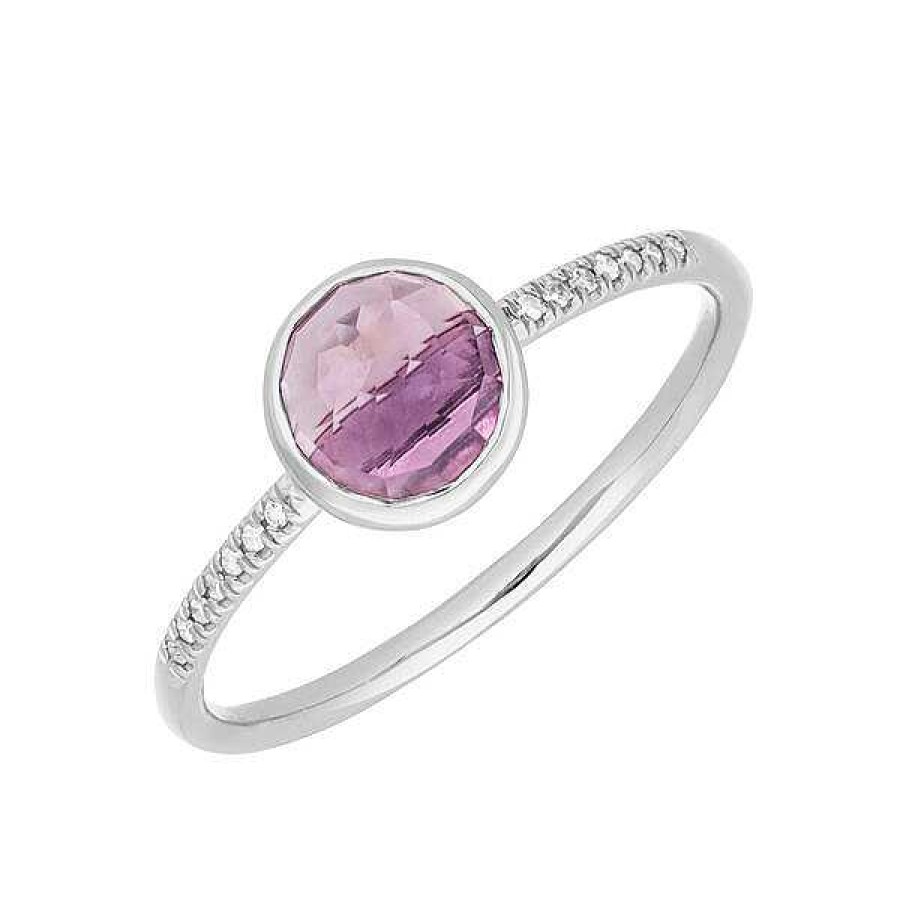 Goldschmuck Leaf Schmuck | Ring Amethyst Mit Diamanten, 14K Wei Gold, Gr.52