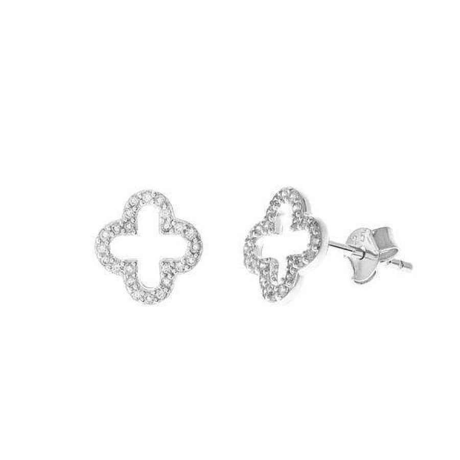 Silberschmuck Leaf Schmuck | Ohrstecker Kleeblatt Mit Zirkonia, 925 Sterlingsilber