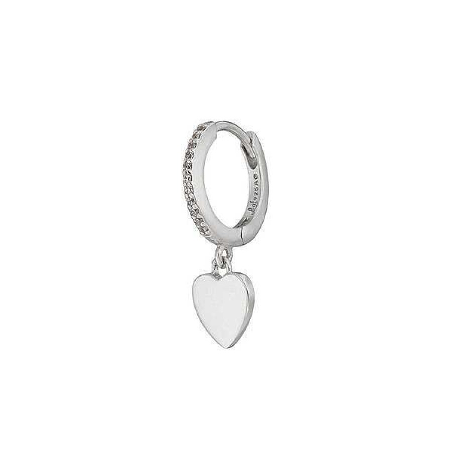 Silberschmuck Leaf Schmuck | Single Creole Heart/Zirkonia, 925 Sterlingsilber