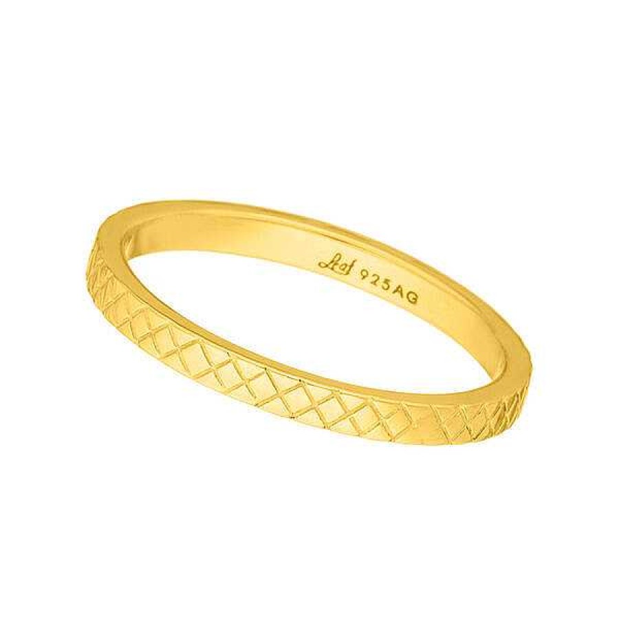 Silberschmuck Leaf Schmuck | Ring Plaid, Matt, 18 K Gelbgold Vergoldet, Gr.50