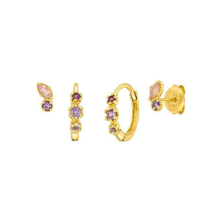 Silberschmuck Leaf Schmuck | Silber Earring Mix "Liliac Gems", Gelbgold