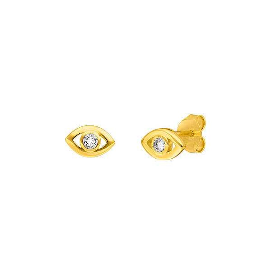 Silberschmuck Leaf Schmuck | Ohrstecker Evil Eye, 18 K Gelbgold Vergoldet