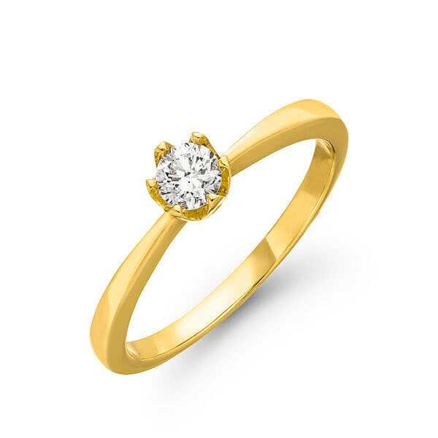 Goldschmuck Leaf Schmuck | Verlobungsring Classic Solitair 0,25Ct, 14K Gelbgold