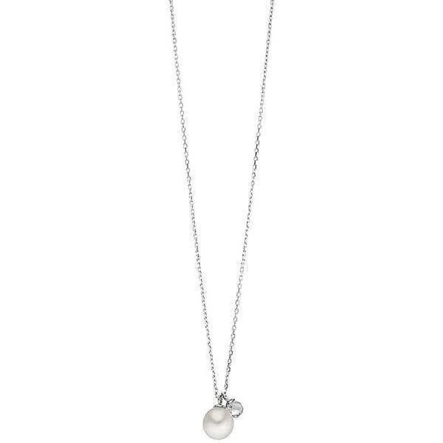 Silberschmuck Leaf Schmuck | Halskette Two Drop, 925 Sterlingsilber, Perle/Bergkristall