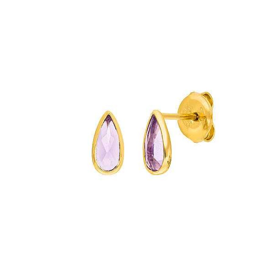 Silberschmuck Leaf Schmuck | Ohrstecker Gem Drop, Amethyst, 18 K Gelbgold Vergoldet