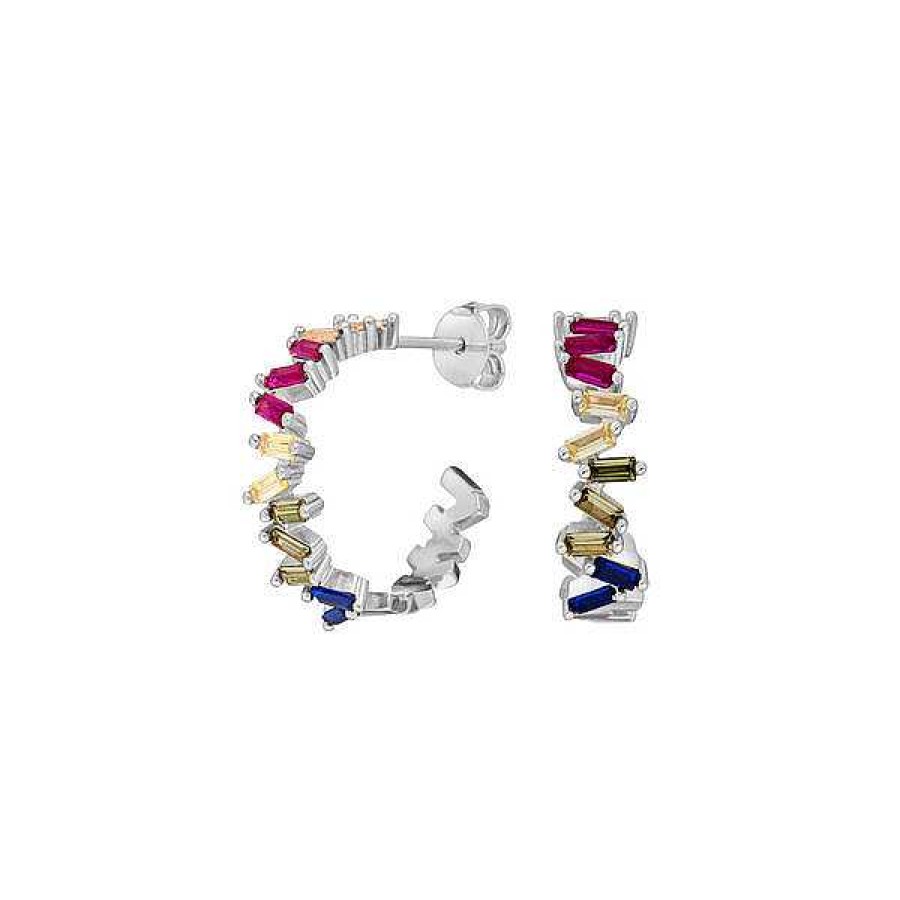 Silberschmuck Leaf Schmuck | Creole Ice Cube, Multi Colour Zirkonia, 925 Sterlingsilber