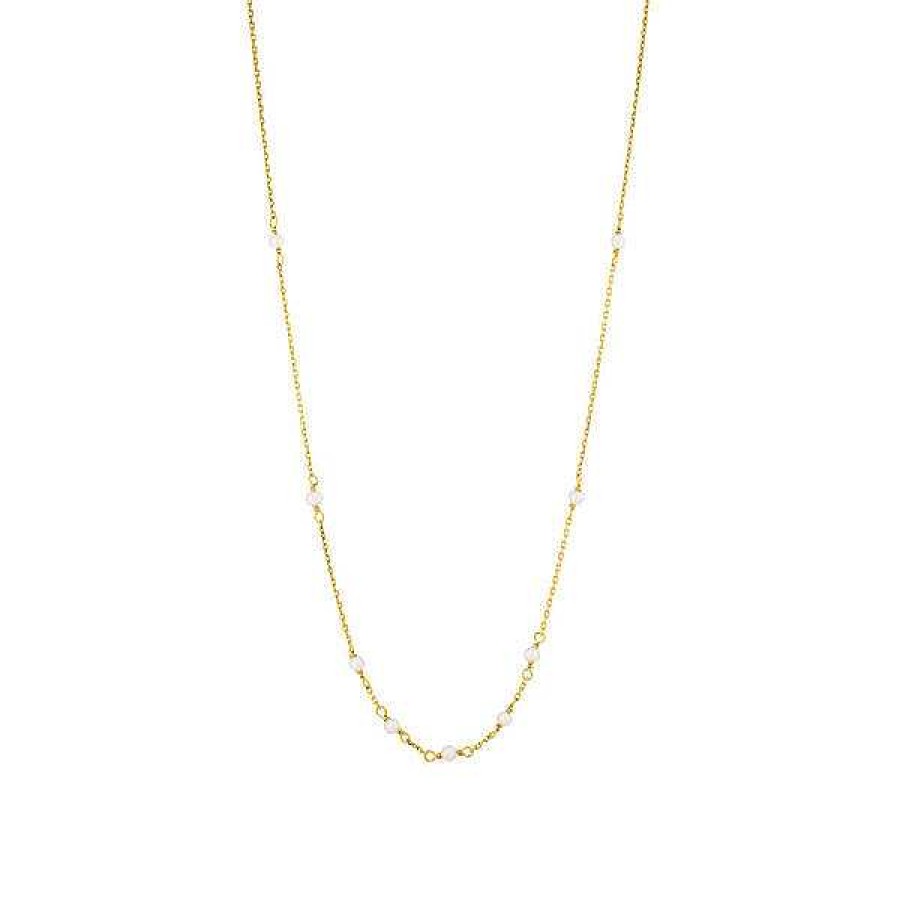 Goldschmuck Leaf Schmuck | Halskette White Pearls, 14 K Gelbgold