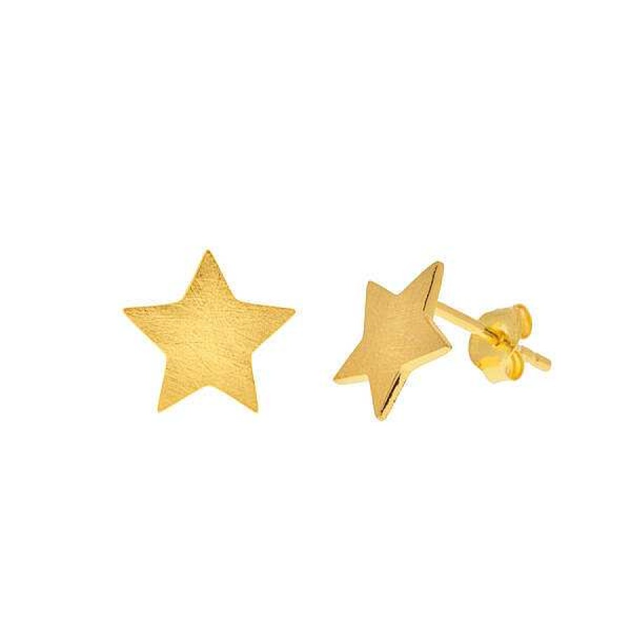 Silberschmuck Leaf Schmuck | Ohrstecker Star-Disc, Matt, 18 K Gelbgold Vergoldet