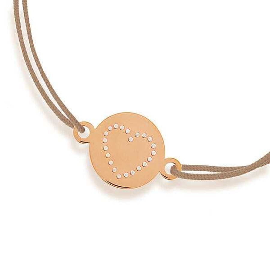 Goldschmuck Leaf Schmuck | Gl Cksb Ndchen Disc Heart, 14K Rosegold, Beige